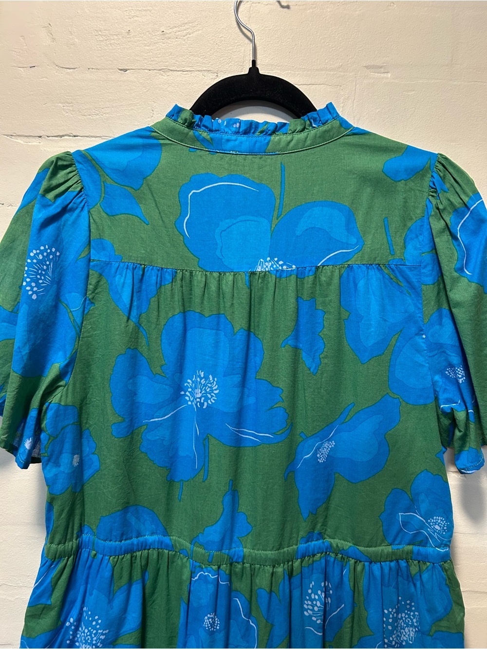 SugarLips Blue Green Floral Mini Dress Button Front Tie Waist Size M - Picture 8 of 9